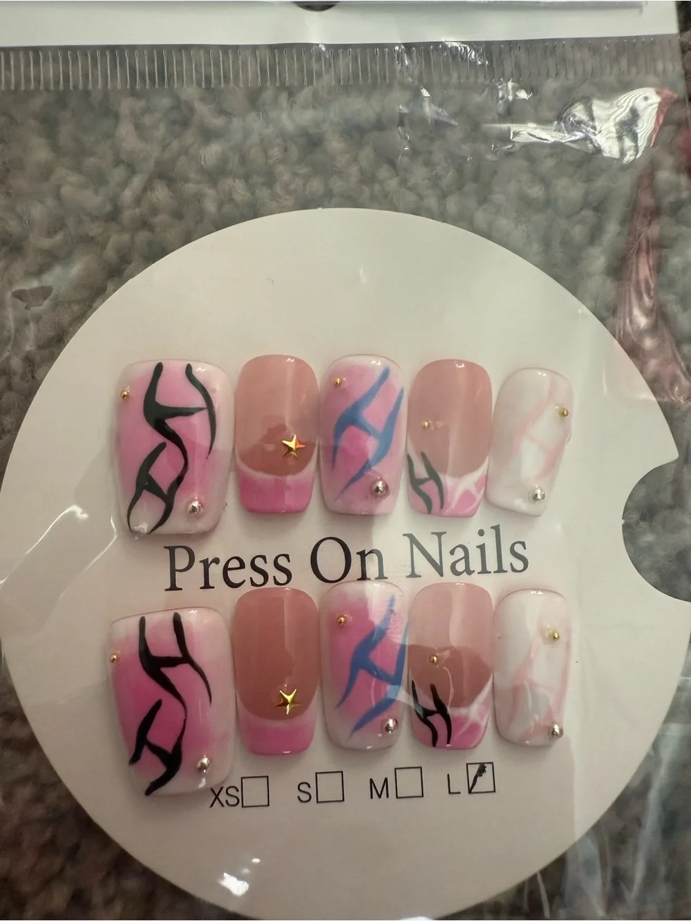 Pink Floral Press-On Nail Set SIZE L - Assorted Styles